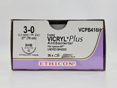 Ethicon VCPB416H 3-0 Coated VICRYL Plus 1X27" SHB 26mm ETHIGUARD Blunt Point BX/36 Ethicon