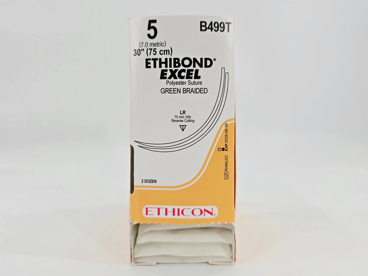 Ethicon B499T 5 ETHIBOND EXCEL 1X30" LR 75mm Cutting Edge Reverse Double Armed BX/24 FULL OPEN BOX Ethicon