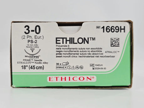 Ethicon 1669H 3-0 ETHILON Black 1X18" PS-2 19mm BX/36 FULL OPEN BOX Ethicon