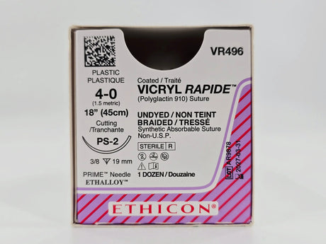 Ethicon VR496 4-0 Coated VICRYL RAPIDE Undyed 1X18" PS-2 19mm BX/12 FULL OPEN BOX Ethicon