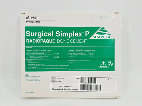 Stryker Orthopaedics 6191-1-001 Surgical Simplex P Radiopaque Full Dose Bone Cement 1/EA Stryker Orthopaedics