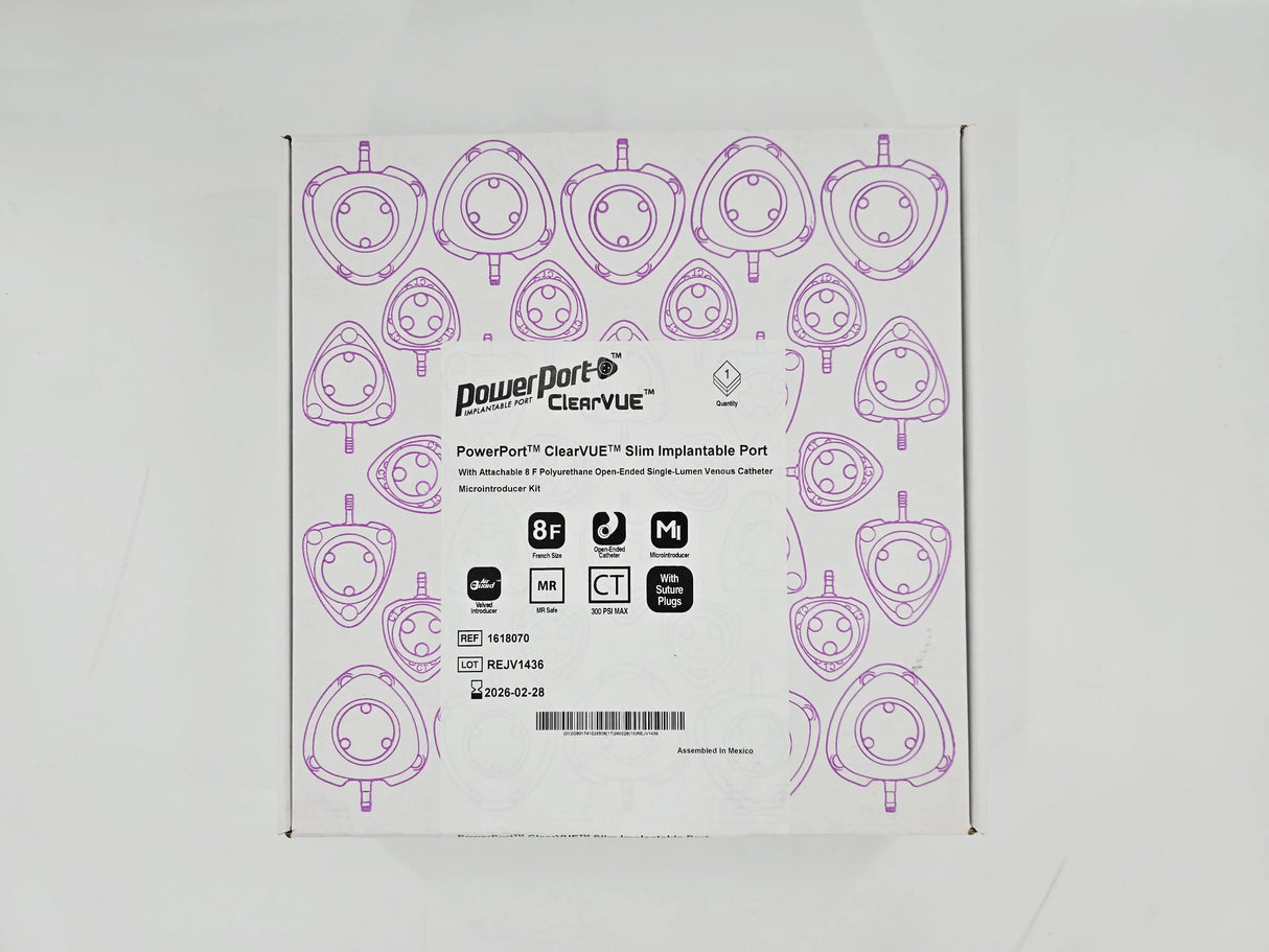 Bard 1618070 PowerPort ClearVUE Slim Implantable Port w/ Attachable 8F Polyurethane Open-Ended Single-Lumen Venous Catheter Microintroducer Kit 1/EA Bard