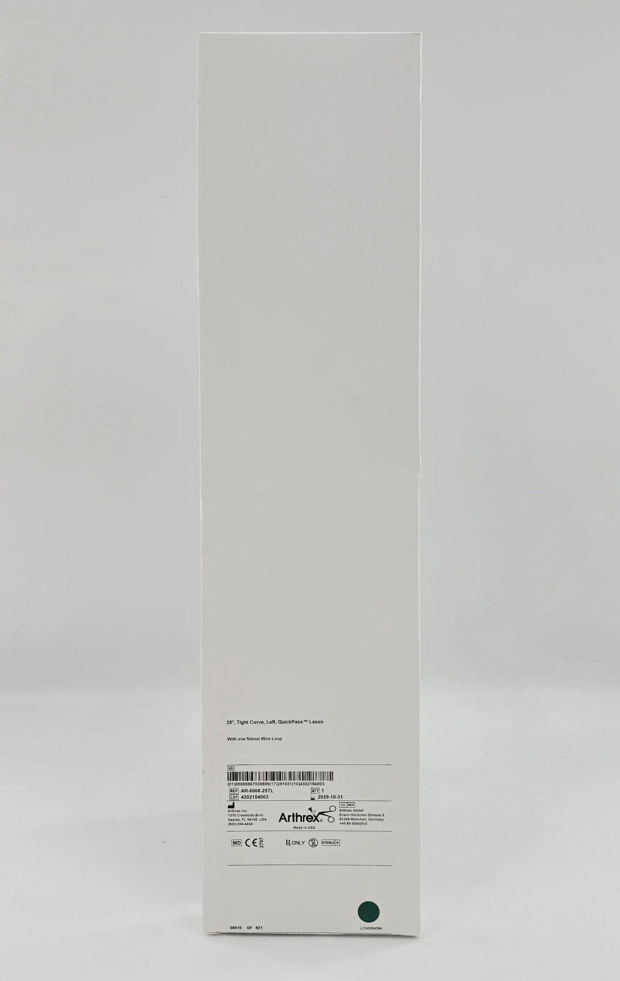 Arthrex AR-6068-25TL 25° Tight Curve, Left, QuickPass Lasso w/ One Nitinol Wire Loop 1/EA Arthrex