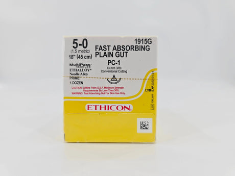 Ethicon 1915G FAST ABSORBING PLAIN GUT 5-0 Yellowish Tan 1X18" PC-1 13mm BX/12 Ethicon