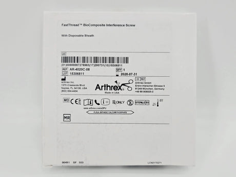 Arthrex AR-4020C-08 FastThread BioComposite Interference Screw w/ Disposable Sheath 8 x 20mm 1/EA Arthrex