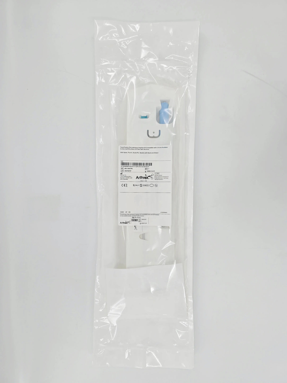 Arthrex AR-1941PK TransTendon Percutaneous Insertion Kit Compatibile w/ 3.9mm Knotless Corkscrew/ Knotless 2.6 FiberTak Anchors 1/EA Arthrex