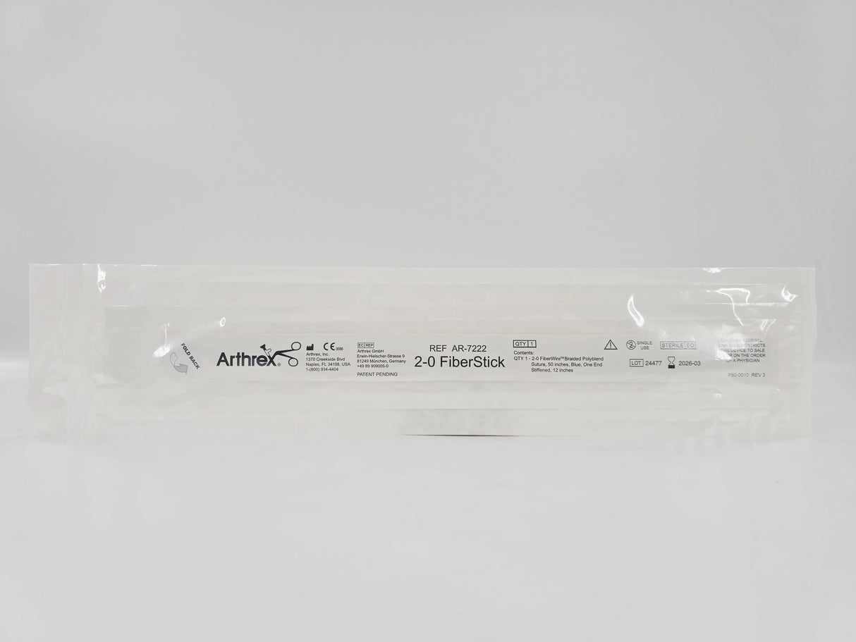 Arthrex AR-7222 2-0 FiberStick 2-0 FiberWire, 50" (blue) one end stiffened, 12" 1/EA Arthrex