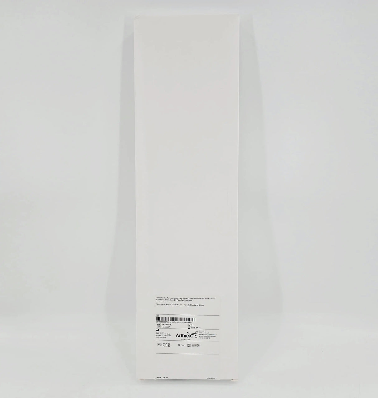 Arthrex AR-1941PK TransTendon Percutaneous Instrument Kit Includes 17-ga Spinal Needle 1.5 mm Nitinol Wire Dilator FishMouth Spear & Punch for 3.9 mm Knotless Corkscrew Anchor BX/1 Arthrex