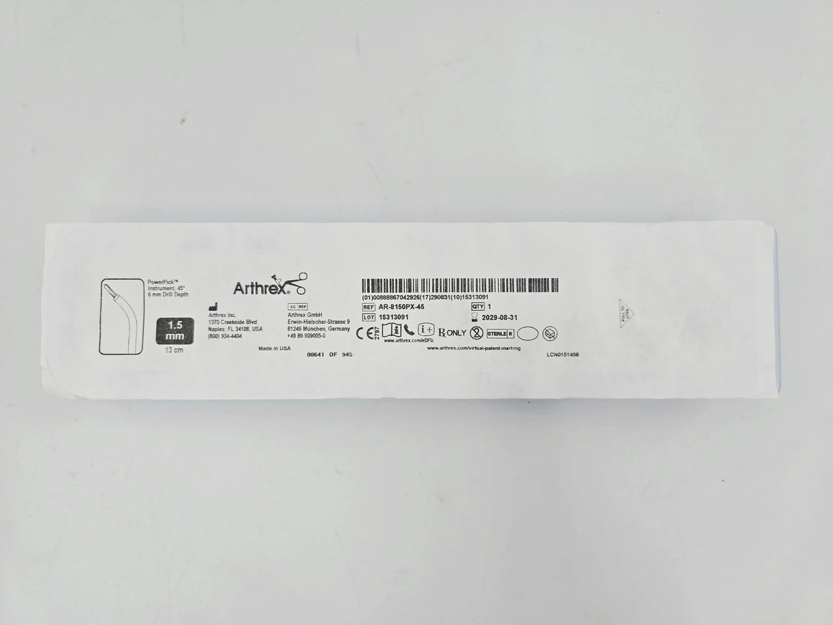 Arthrex AR-8150PX-45 CoolCut PowerPick 1.5mm x 13cm 45° 6mm Drill Depth 1/EA Arthrex