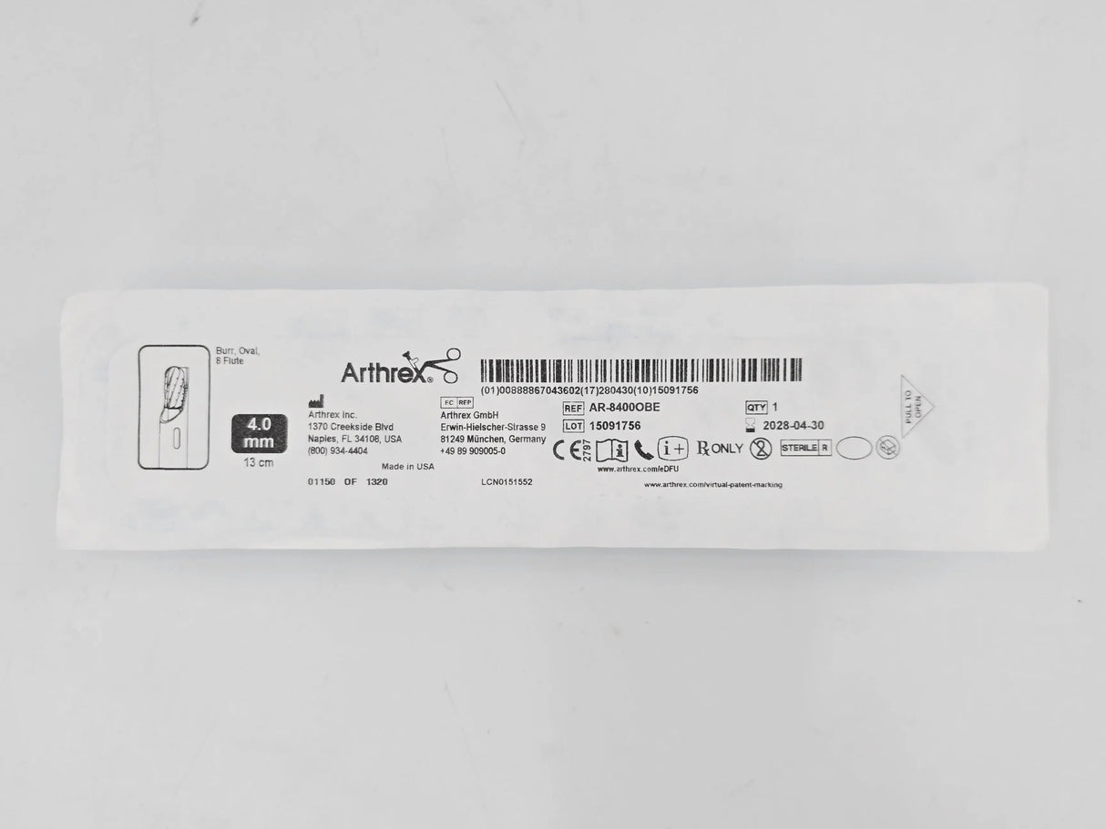 Arthrex AR-8400OBE CoolCut 8-Fluted Oval Burr 5.0mm x 13cm 1/EA Arthrex