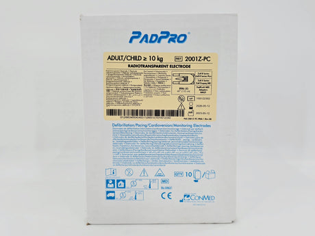 ConMed 2001Z-PC PadPro Radiotransparent Electrode Adult/Child w/ Pre-Connect Packaging A 60" BX/10 ConMed