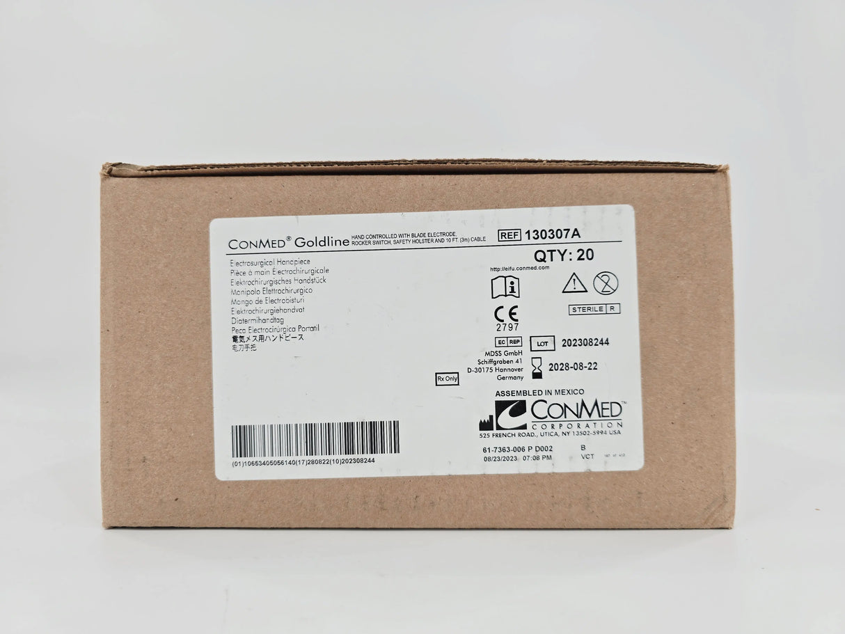ConMed 130307A Goldline Electrosurgical Handpiece w/ Blade Electrode, Rocker Switch & Safety Holster 10' Cable CS/20 ConMed