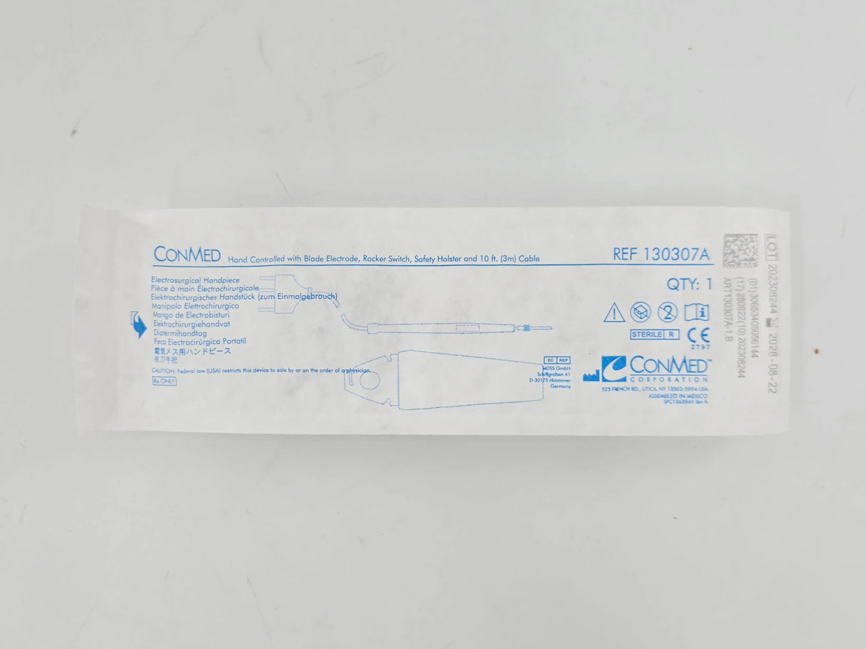 ConMed 130307A Goldline Electrosurgical Handpiece w/ Blade Electrode, Rocker Switch & Safety Holster 10' Cable CS/20 ConMed