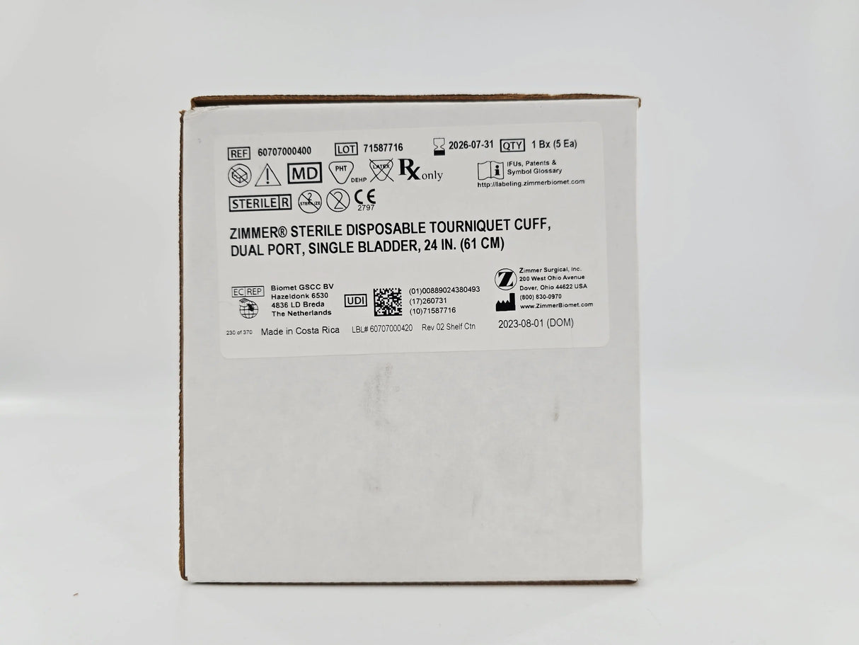 Zimmer 60707000400 Disposable Tourniquet Cuff Dual Port Single Bladder 24" BX/5 Zimmer