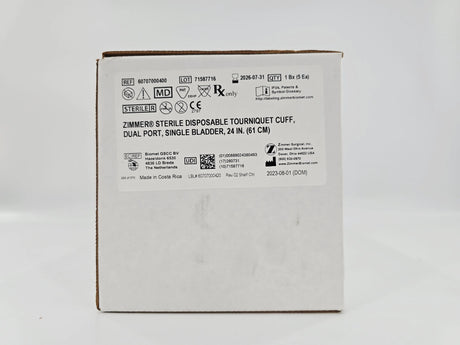 Zimmer 60707000400 Disposable Tourniquet Cuff Dual Port Single Bladder 24" BX/5 Zimmer