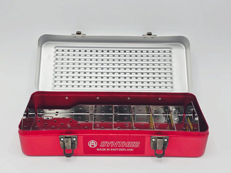 Synthes Grey/Red Sterilization Tray 12x5x3 Perforated Autoclave Inner Tray Primis Medical