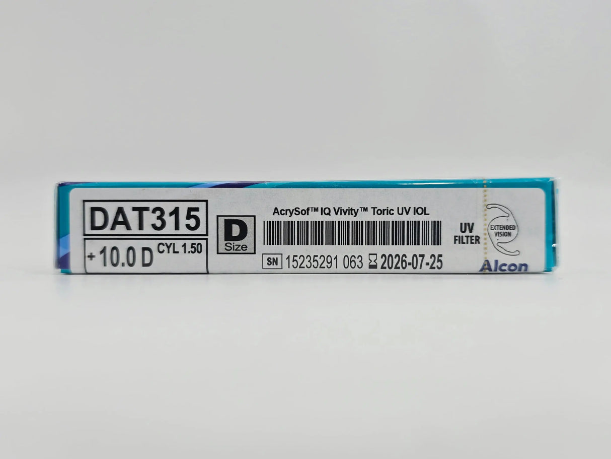 Alcon DAT315.100 AcrySof IQ Vivity Toric UV Absorbing Extended Vision IOL +10.0 D Size D 1/EA Alcon