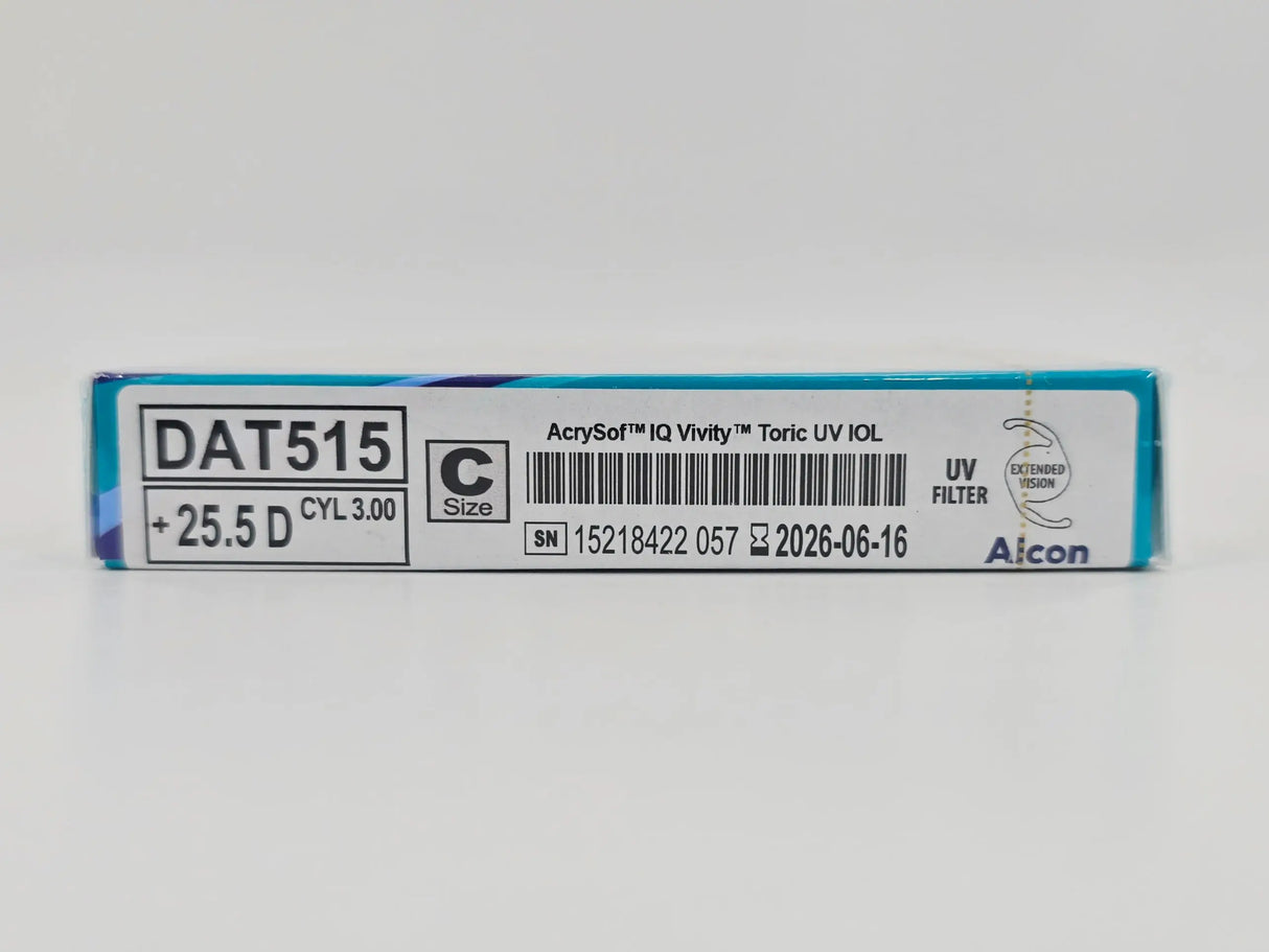Alcon DAT515.255 AcrySof IQ Vivity Toric UV Absorbing Extended Vision IOL +25.5 D Size C 1/EA Alcon