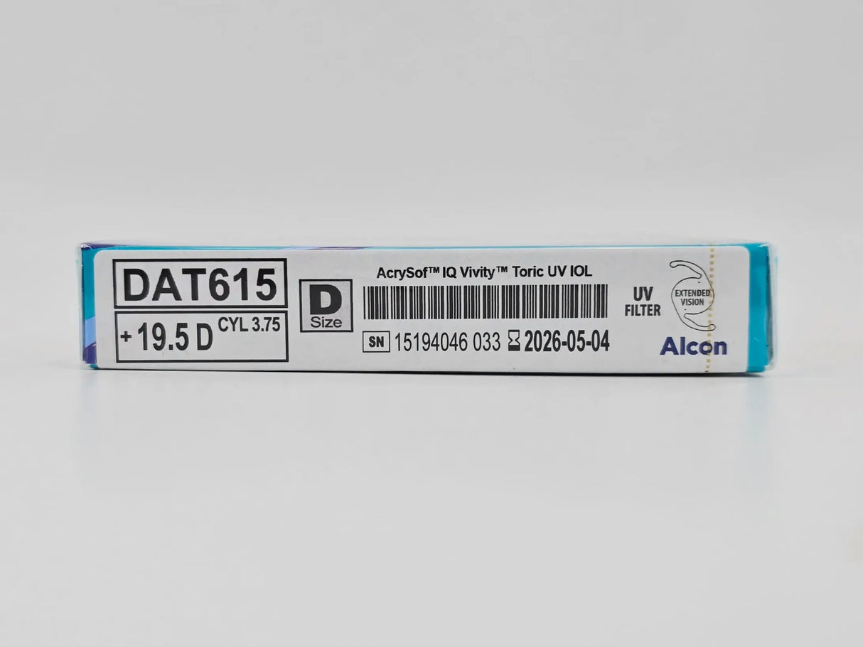 Alcon DAT615.195 AcrySof IQ Vivity Toric UV Absorbing Extended Vision IOL +19.5 D Size D 1/EA Alcon