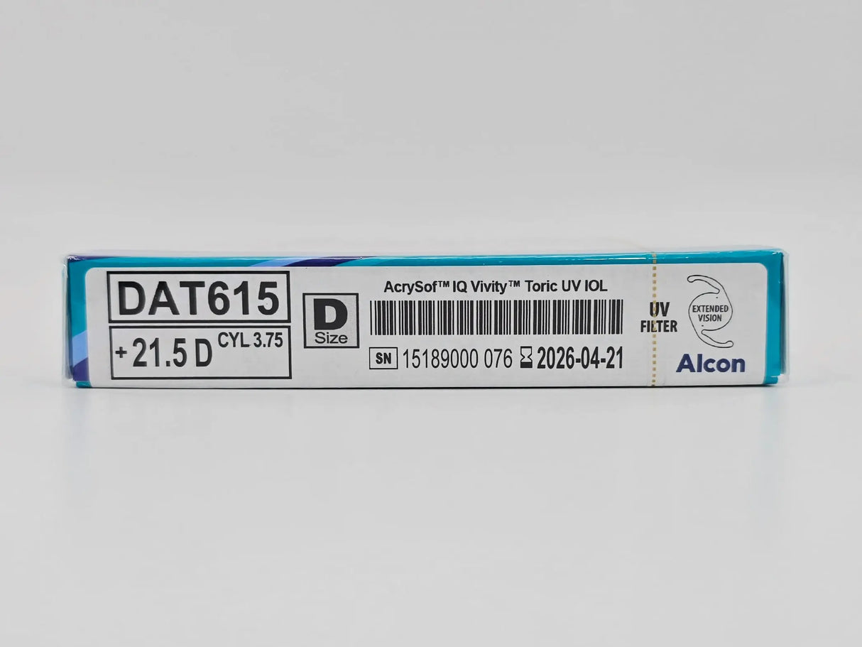 Alcon DAT615.215 AcrySof IQ Vivity Toric UV Absorbing Extended Vision IOL +21.5 D Size D 1/EA Alcon