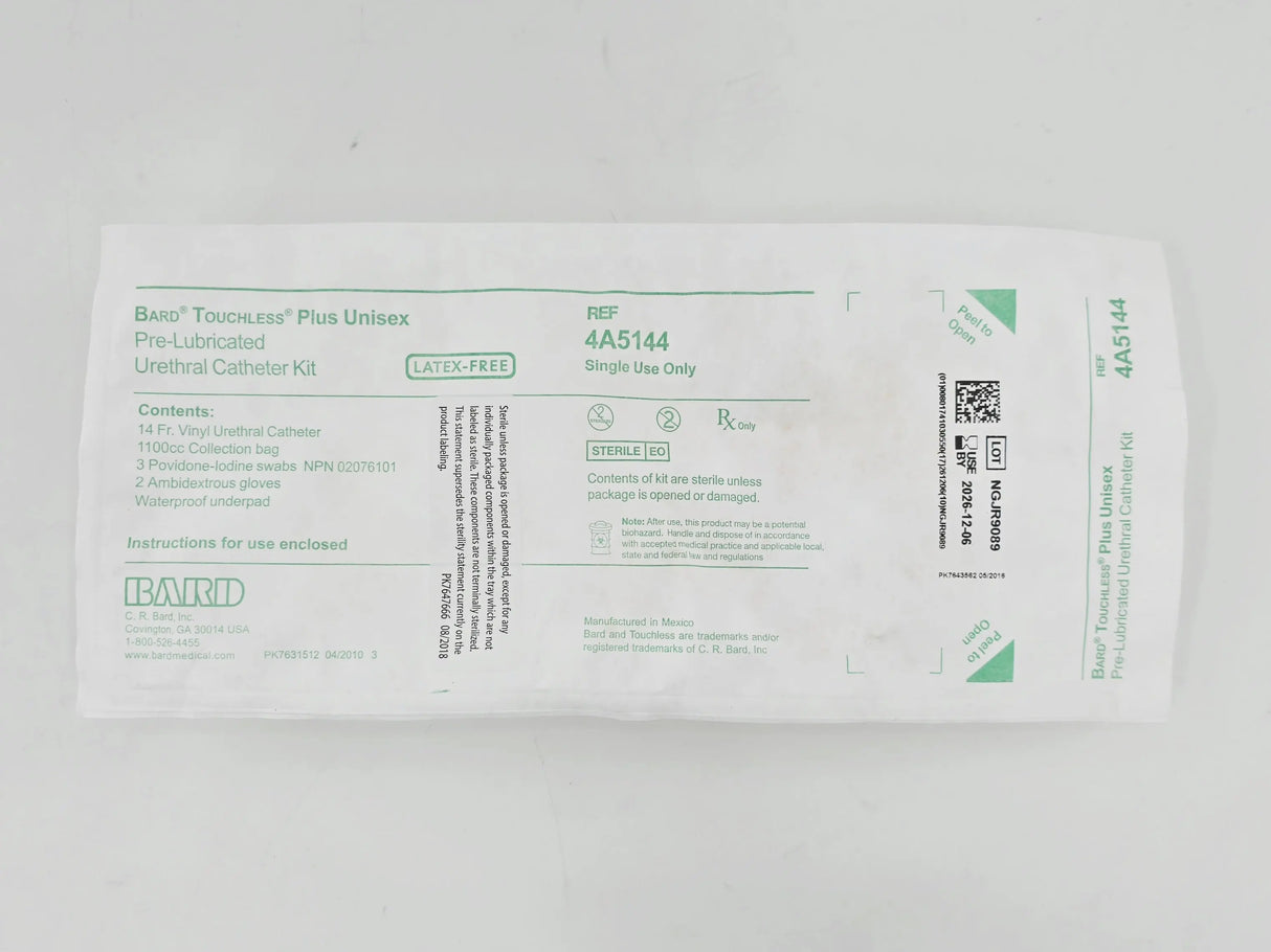Bard 4A5144 Touchless Plus Unisex Pre-Lubricated Urethral Catheter Kit 14Fr. 1/EA Bard