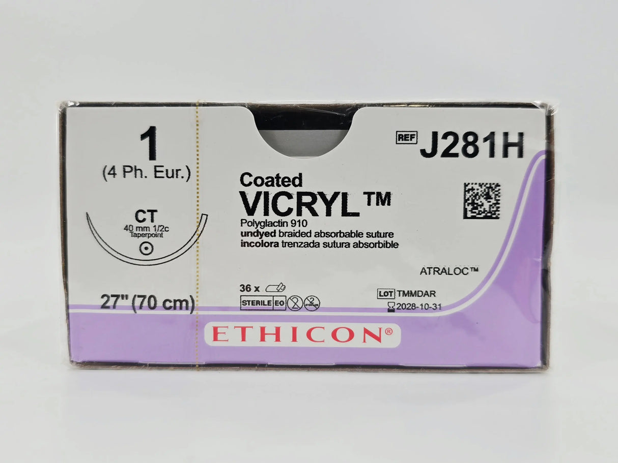 Ethicon J281H Coated VICRYL 1 Undyed 1X27" CT 40mm BX/36 Ethicon