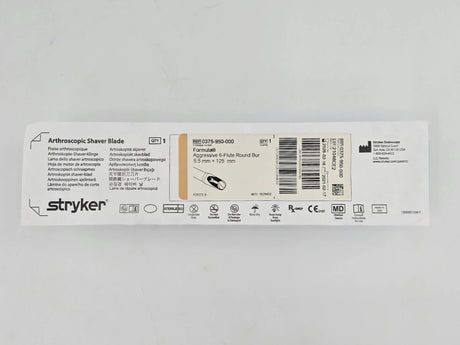 Stryker 0375-950-000 Formula Aggressive 6-Flute Round Bur Arthroscopic Shaver Blade 5.5mm x 125mm 1/EA Stryker