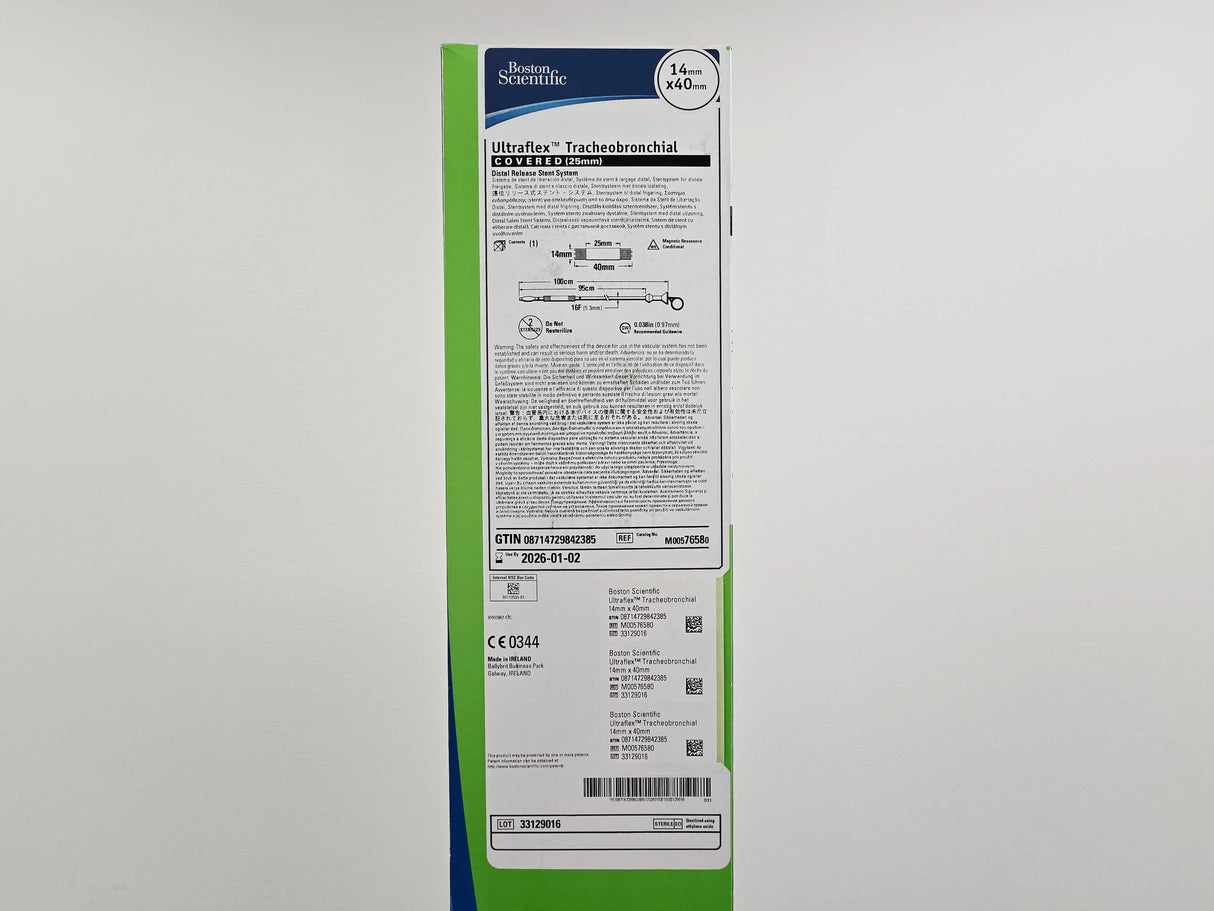 Boston Scientific M00576580 Ultraflex Tracheobronchial Distal Release Stent System 14mm x 40mm Covered 25mm 1/EA Boston Scientific