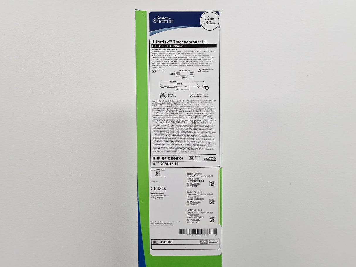 Boston Scientific M00576550 Ultraflex Tracheobronchial Distal Release Stent System 12mm x 30mm Covered 15mm 1/EA Boston Scientific