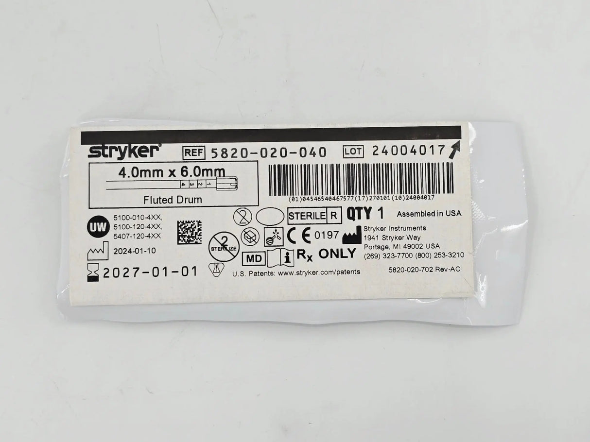 Stryker 5820-020-040 4.0mm x 6.0mm Fluted Drum Bur 1/EA Stryker