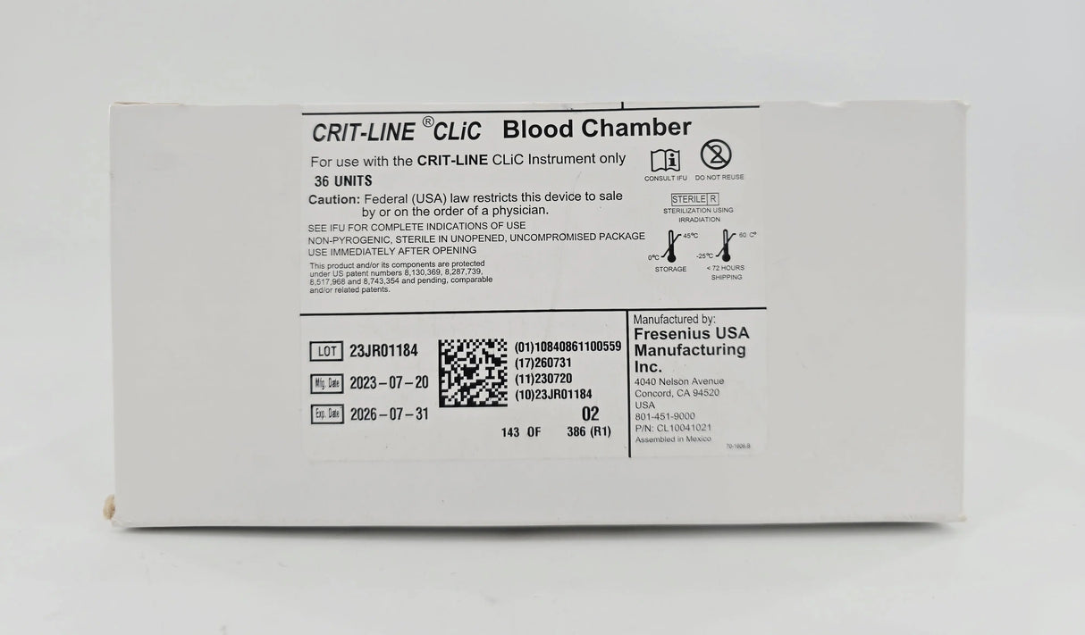 Crit-Line CLiC FSNL10041021Z Blood Chamber w/ Luer Lock Connector Disposable BX/36 CRIT-LINE