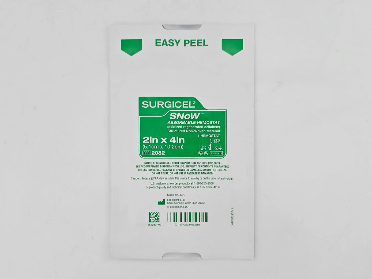 Ethicon 2082 Surgicel SNoW Absorbable Hemostat 2" x 4" 1/EA Ethicon