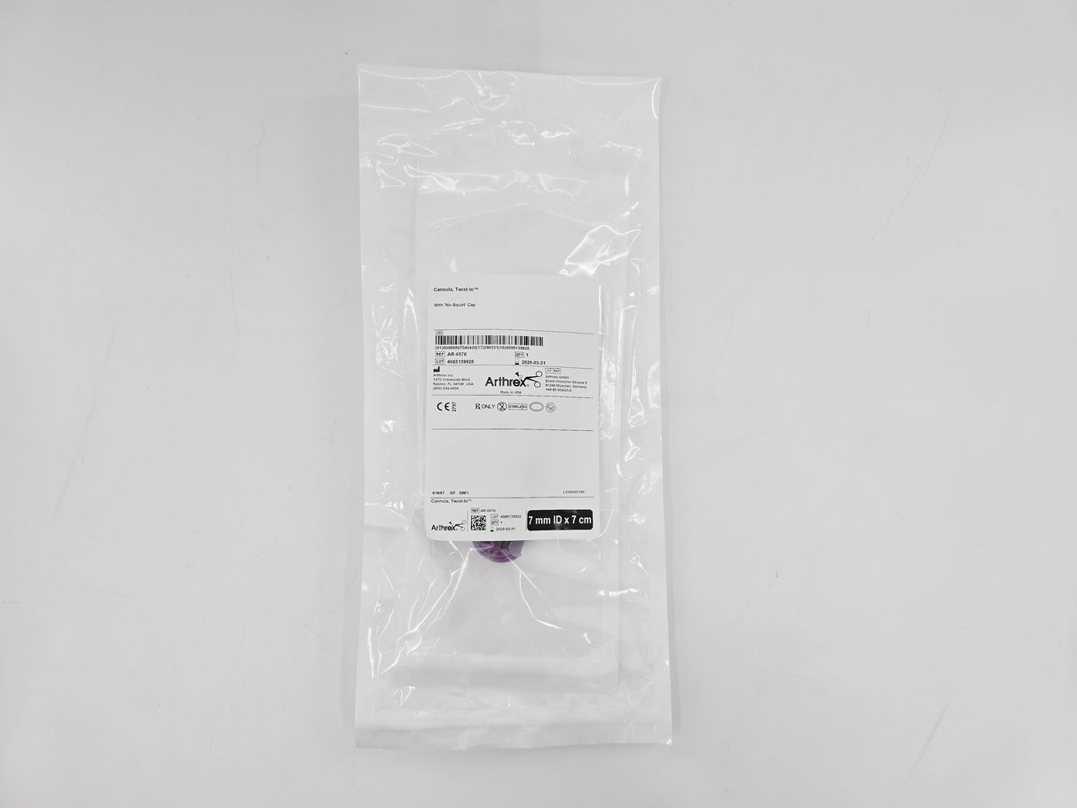 Arthrex AR-6570 Twist-In Cannula w/ No-Squirt Cap 7mm ID x 7cm 1/EA