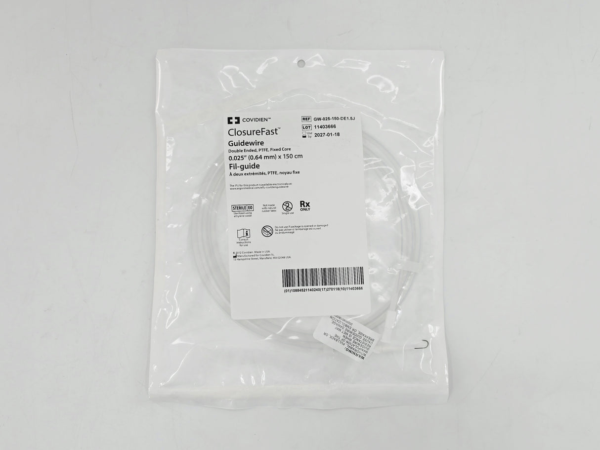 Covidien GW-025-150-DE1.5J ClosureFast Guidewire Double Ended Fixed Core 0.025" (0.64mm) x 150cm 1/EA