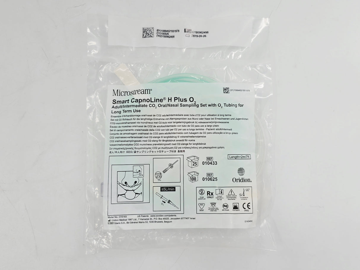 Oridion 010433 Microstream Smart CapitoLine H Plus O2 Adult/Intermediate CO2 Nasal Sampling Set w/ Tubing CS/25