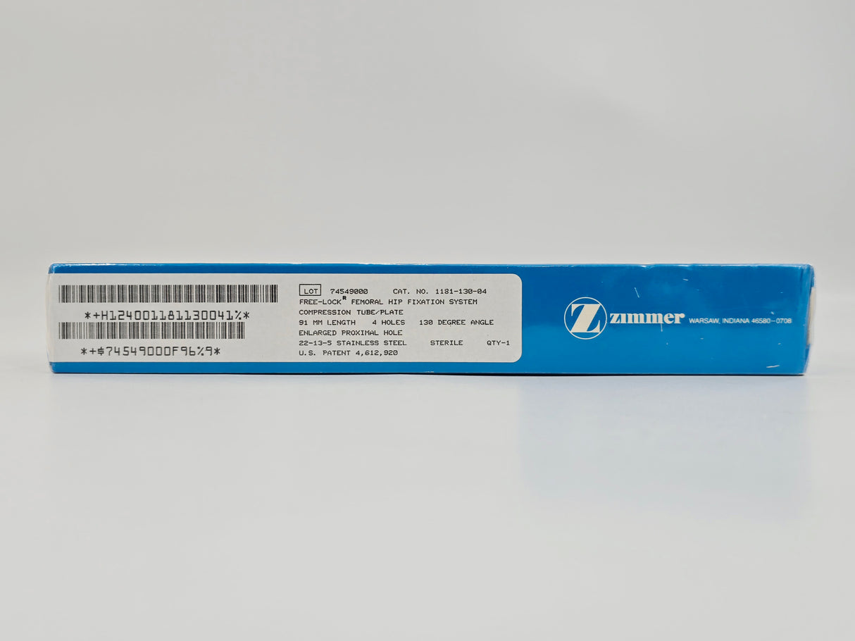 Zimmer Biomet 1181-130-04 Free-Lock Femoral Fixation System Compression Tube/Plate 130° 4 Holes 91mm Length BX/1