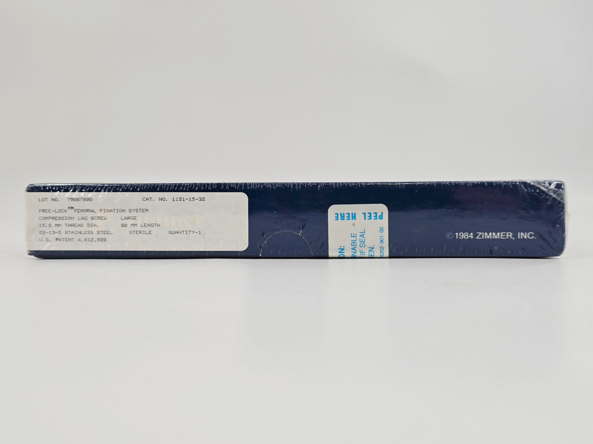 Zimmer Biomet 1181-15-32 Free-Lock Femoral Fixation System Compression Lag Screw Large 15.8mm 80mm Length BX/1