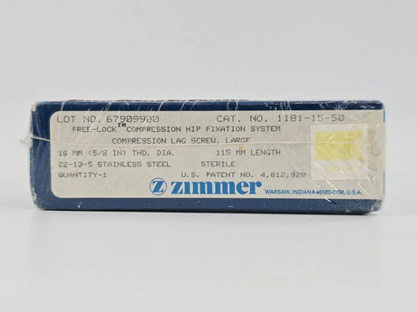 Zimmer Biomet 1181-15-50 Free-Lock Femoral Fixation System Compression Lag Screw Large 16mm 115mm Length BX/1 Zimmer Biomet