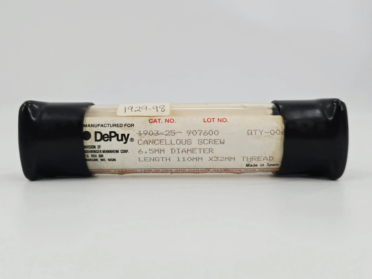 DePuy 1929-98 Cancellous Bone Screw 32mm Thread 6.5mm x 110mm PK/6 DePuy