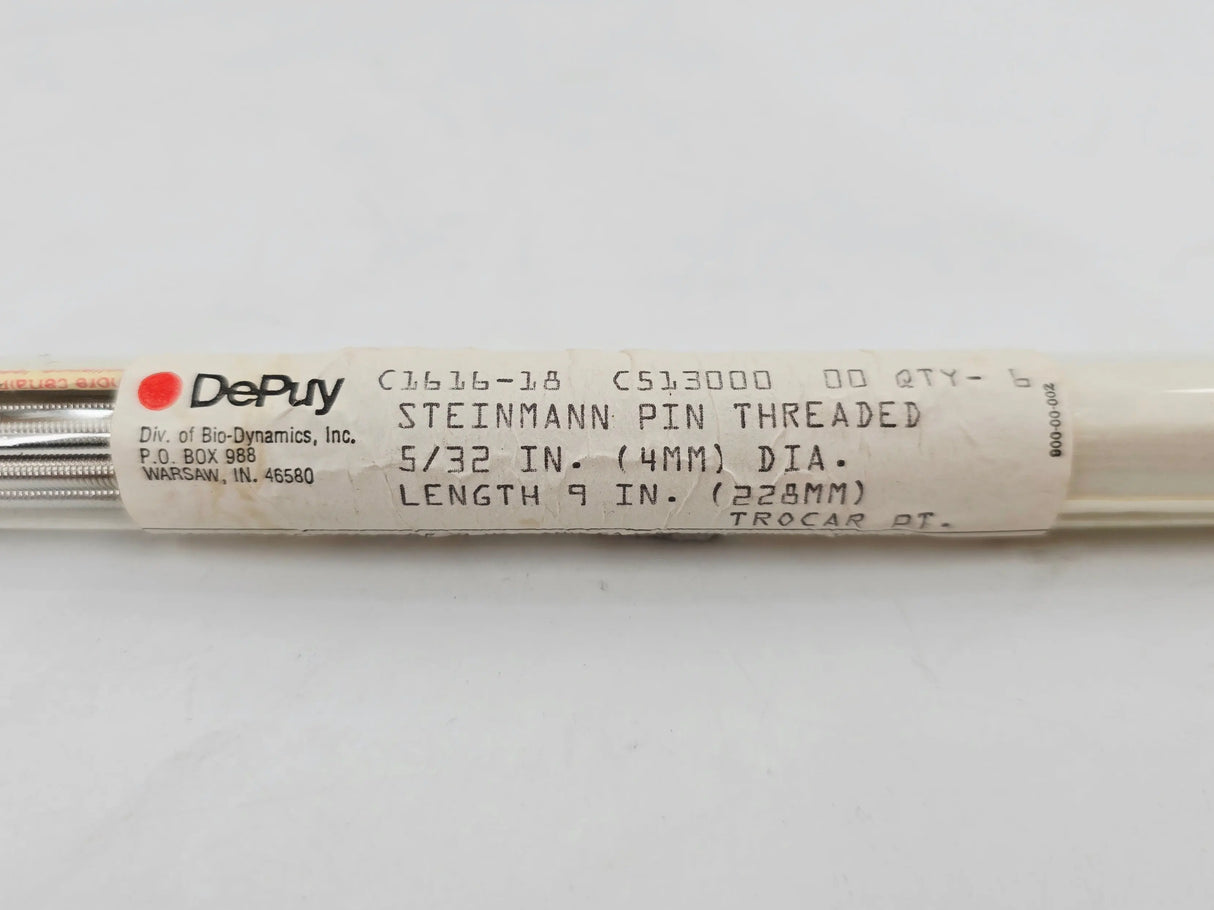 DePuy 1616-18-000 Steinmann Pin Threaded Trocar Point 5/32" x 9" PK/6 DePuy