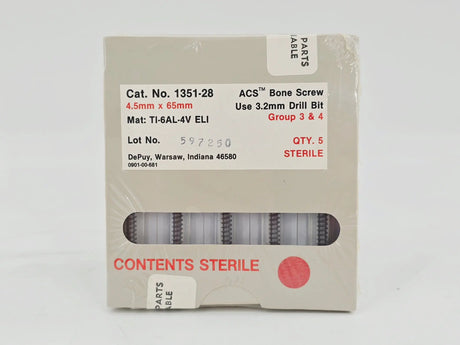 DePuy 1351-28 ACS Bone Screw 4.5mm x 65mm Titanium Orthopedic 5/PK DePuy