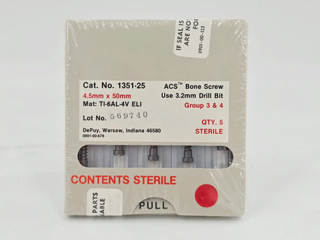 DePuy 1351-25 ACS Bone Screw 4.5mm x 50mm Titanium Orthopedic 5/PK DePuy