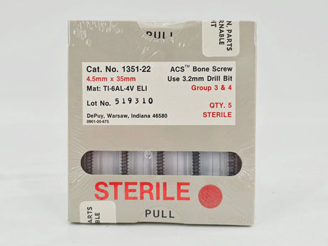 DePuy 1351-22 ACS Bone Screw 4.5mm x 35mm Titanium Orthopedic 5/PK DePuy