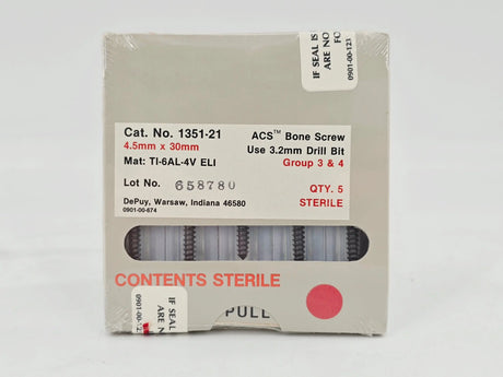 DePuy 1351-21 ACS Bone Screw 4.5mm x 30mm Titanium Orthopedic 5/PK DePuy