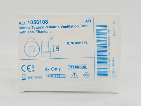 Medtronic 1056108 Moretz Tytan Pediatric Ventilation Tube w/ Tab, Titanium 0.76mm I.D. 5/BX Medtronic