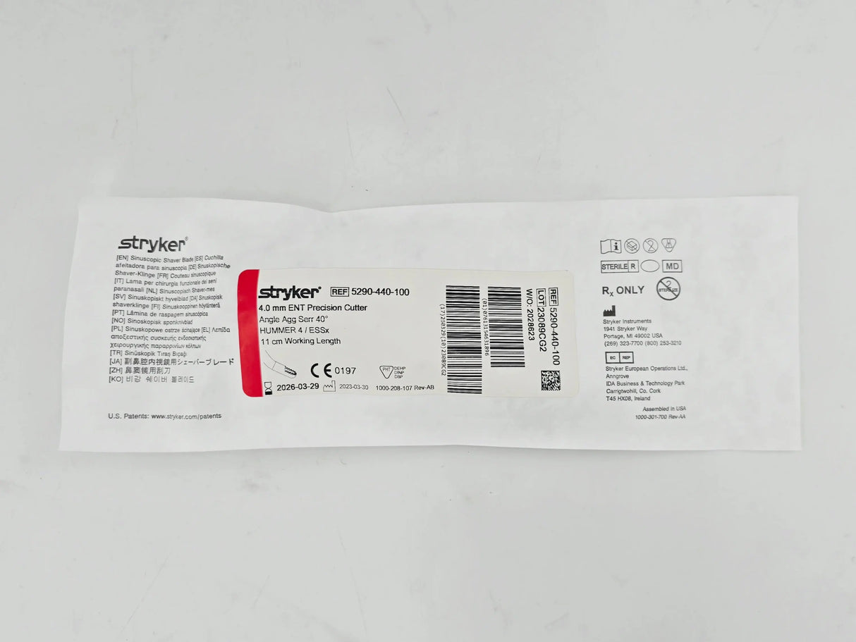 Stryker 5290-440-100 ENT Precision Cutter Blade 4.0mm Aggressive Serrated 40° ESSx/Hummer 4 1/EA Stryker