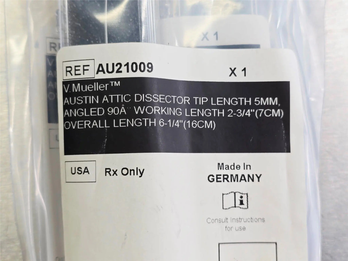 V. Mueller AU21009 Austin Attic Dissector Tip 6 1/4" ENT Angled Primis Medical