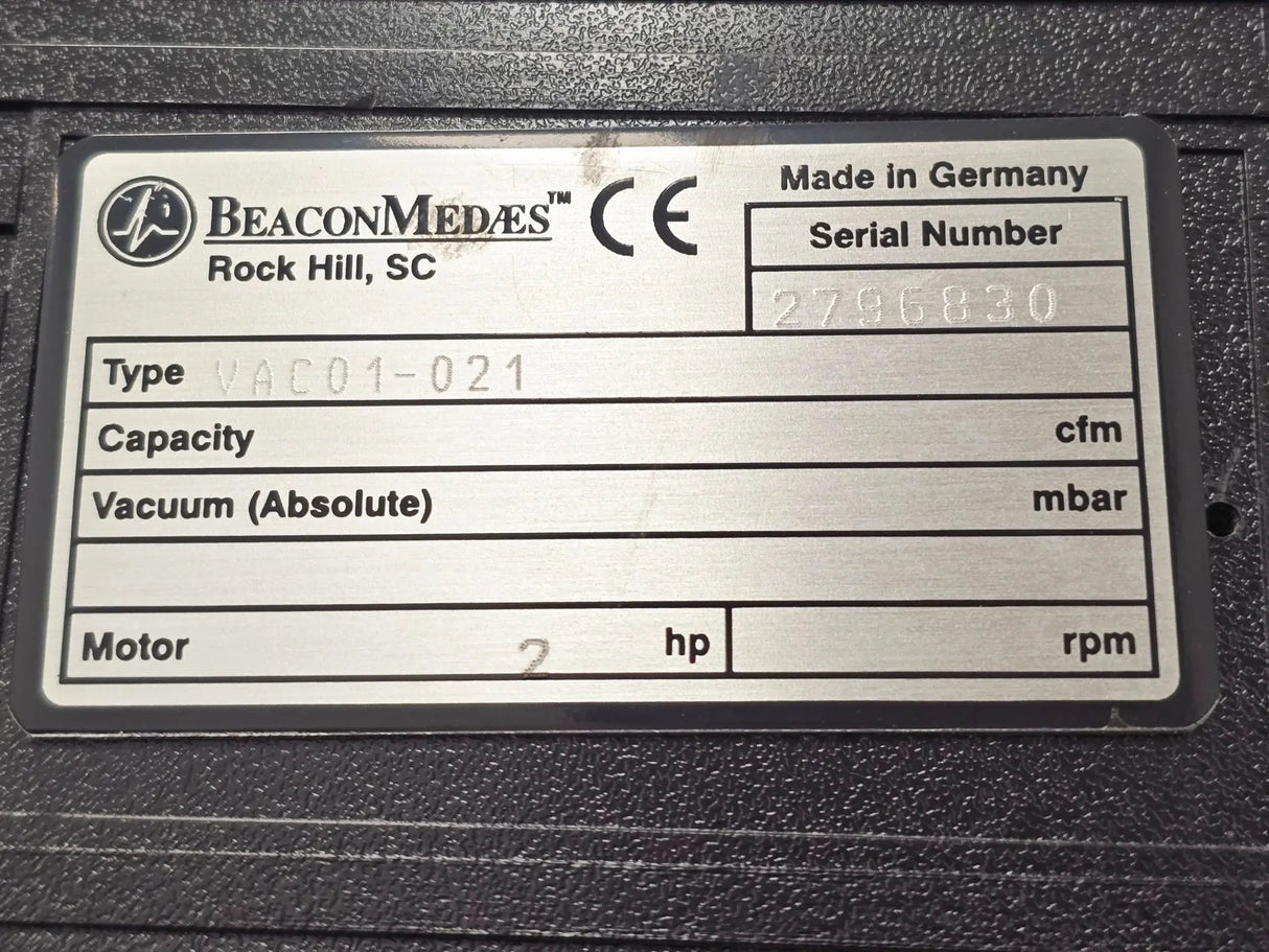 Beacon Medaes Medical Vacuum Pump System Duplex Oil-Less 208V Hospital Suction Primis Medical