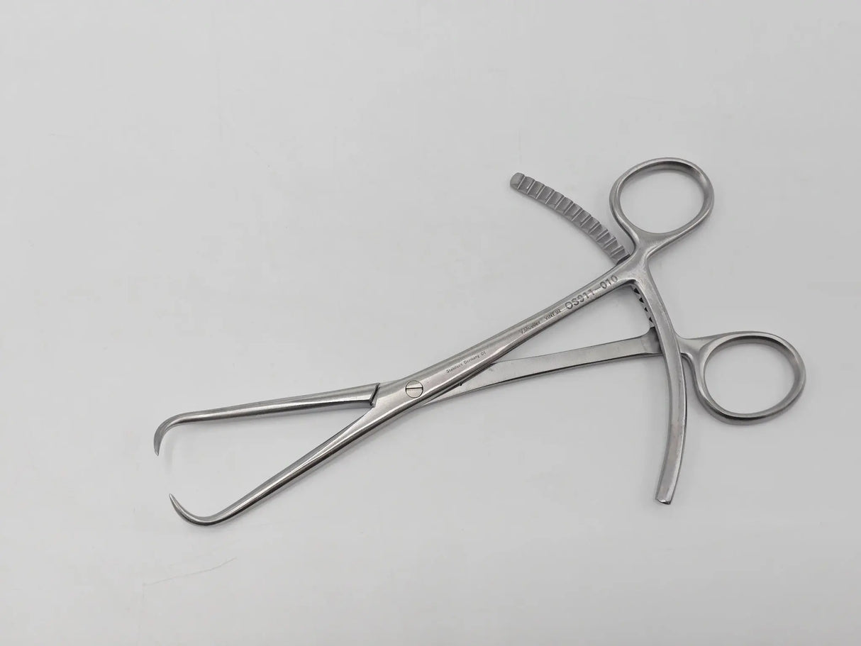 V. Mueller OS911-010 Bone Reduction Forceps Curved 1x1 Sharp Tip Prongs 8" Primis Medical