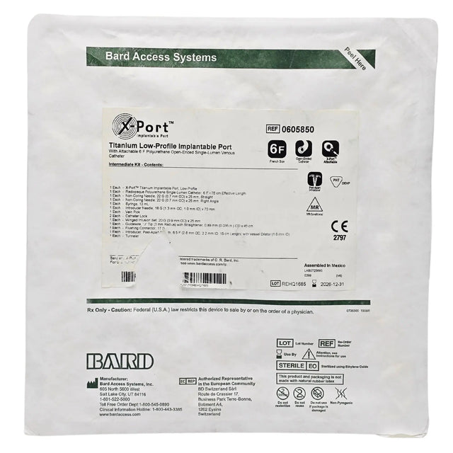 Bard 0605850 X-Port Implantable Port - Titanium Low-Profile, 6F ChronoFlex Catheter Primis Medical